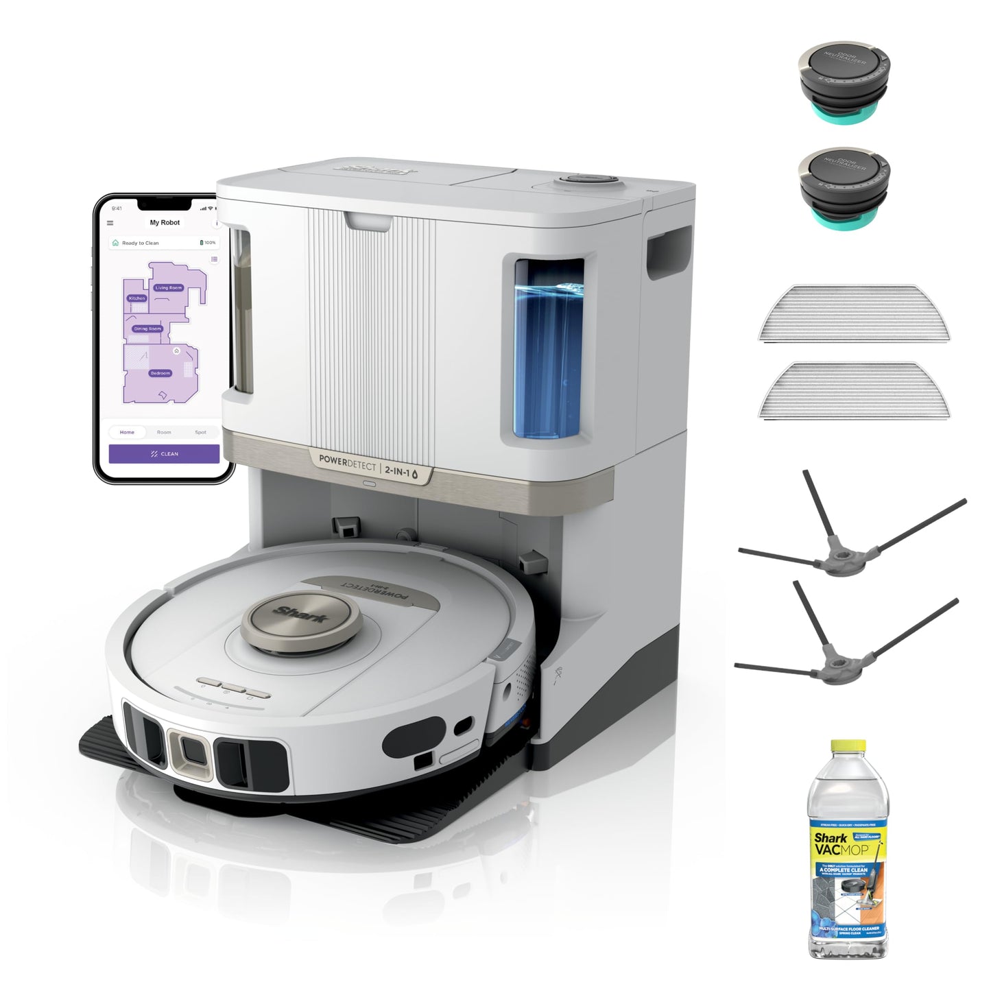 Shark Robot Vacuum & Mop Combo, PowerDetect NeverTouch Pro, Self-Emptying, Self-Refill with Self-Clean Pad Wash & Dry, 60-Day Debris Capacity, 30-Day Refill Tank, 5 PowerDetect Technologies, AV2800ZE