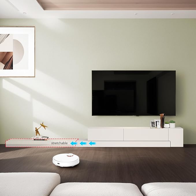 Retractable TV Shelf, Solid Wood Minimalist TV Stand, Mid-Century TV Console