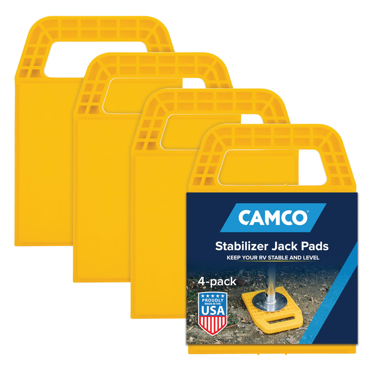 Camco RV Stabilizing Jack Pads - Features Interlocking Design & Includes Handy Strap for RV Storage and Organization - Molded of Strong UV Stabilized Polypropylene - 4-Pack (44595)