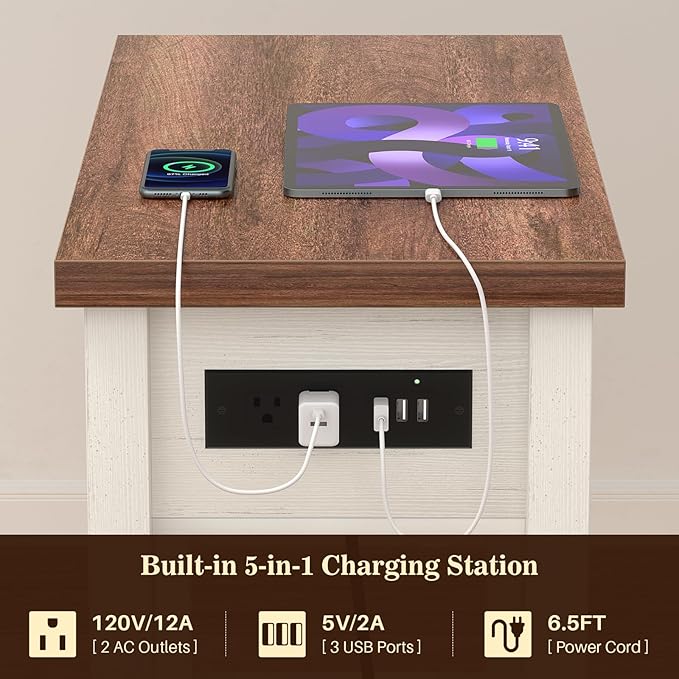 Narrow End Table with Charging Station