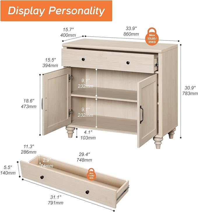 WAMPAT Farmhouse TV Stand for TVs Up to 43 inch, Wood Universal TV Stand