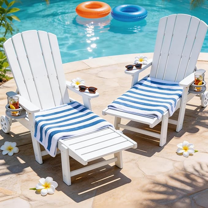 Outdoor Lounge Chair, HDPE 4-Position Adjustable Chaise Lounge Outdoor