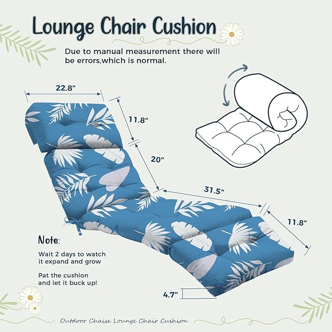 Outdoor Chaise Lounge Chair Cushion 75.1 x 22.8 x 4.7 Inches 100% Waterproof