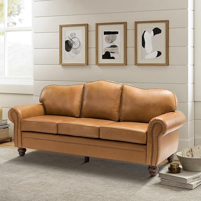81" Genuine Leather Sofa, Classic 3-Seater Couchs