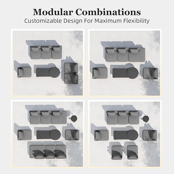 HERA'S HOUSE Metal Patio Furniture Set, Modular 5 Seats and 1 Nesting Coffee