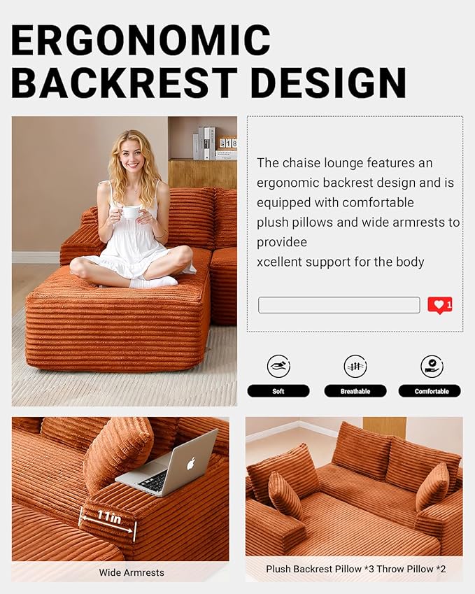 Cloud Sectional Couch, Corduroy Boneless Couches