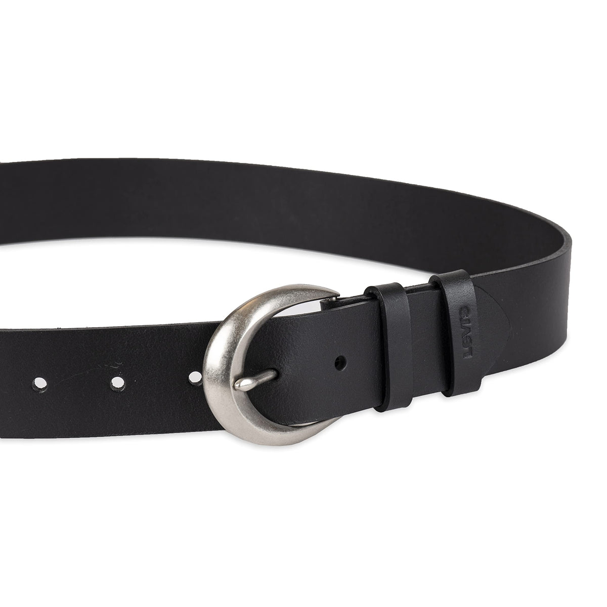 Levi's Women's Casual Soft Leather Jean Belt with Rounded Buckle, Black Loop, Large