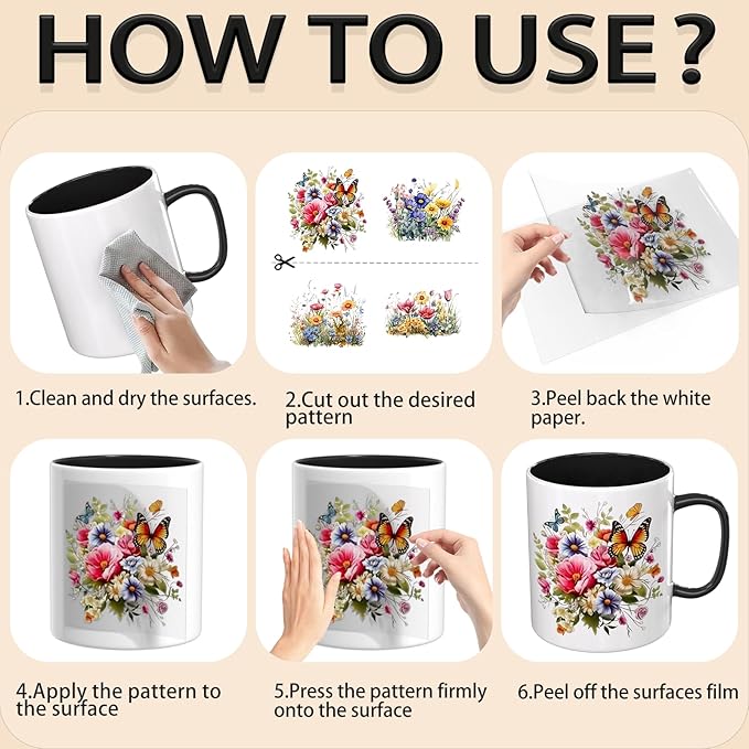 4 Sheets Rub on Transfers for Crafts, Flowers and Butterflies Furniture