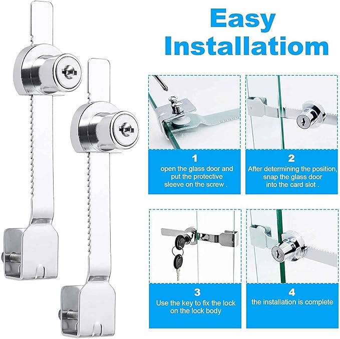 2Pcs Glass Cabinet Lock with Keys, Display Case Lock