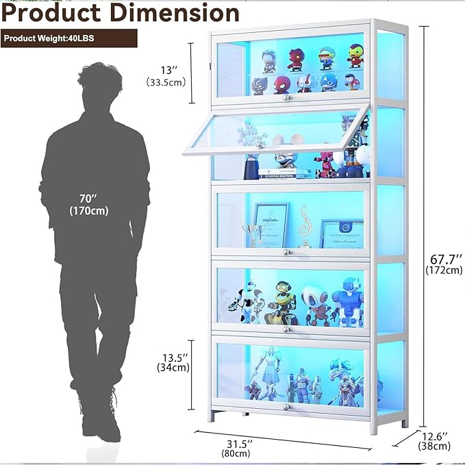 Display Cabinet with Acrylic Glass Doors 67.7'' Tall Curio Cabinet