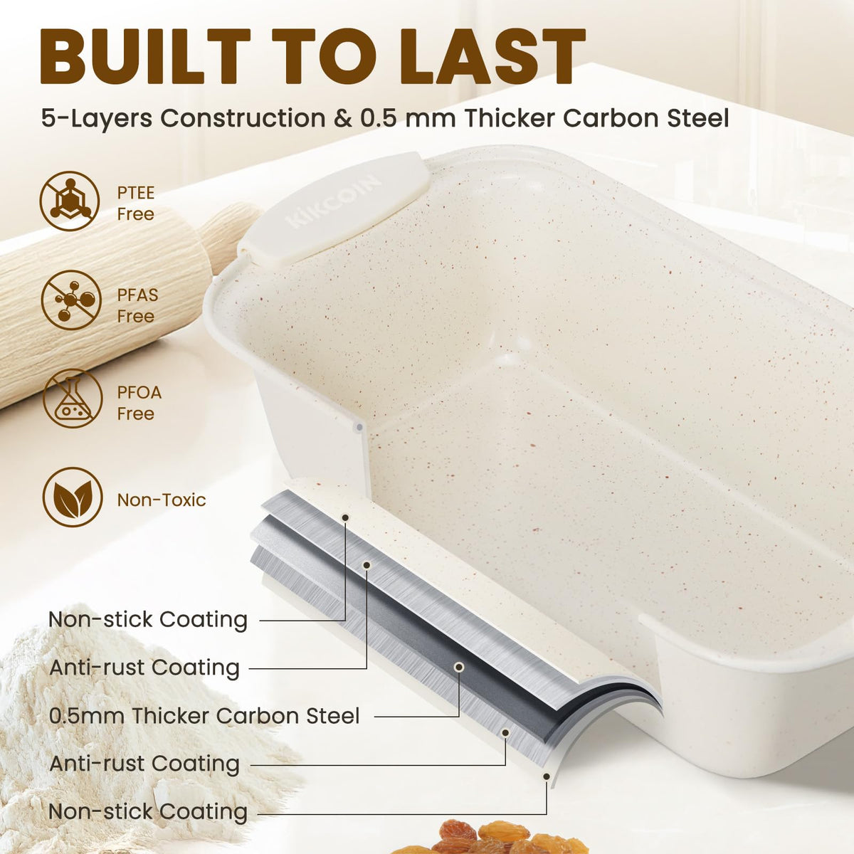 Kikcoin 22 PCS Nonstick Baking Pans Set, Stackable Bakeware Sets with Silicone Handles, 450°F Oven Safe Baking Sheet Set, Easy Release Cookie Sheets for Baking, Cream