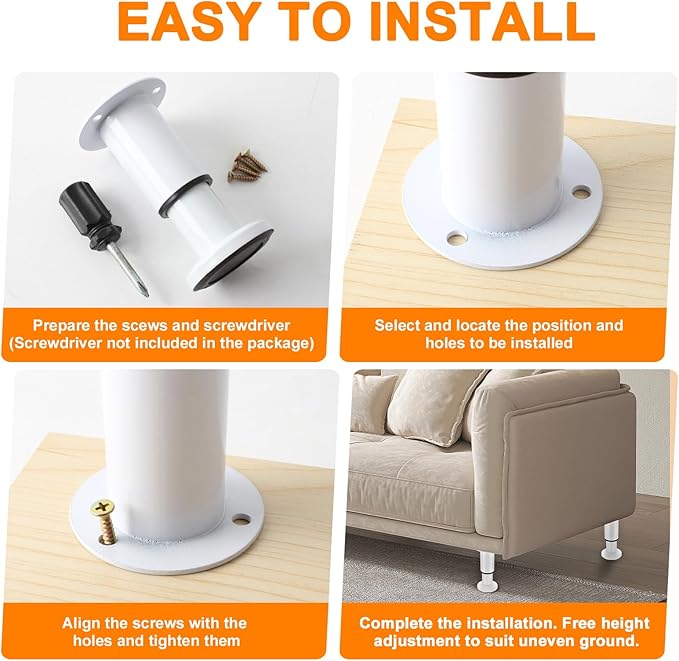 4 Pcs Adjustable Height Furniture Support Legs 10-17 inch, Metal Adjustable