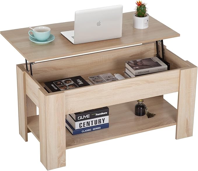 Lift Top Coffee Table with Lift Tabletop Hidden Compartment and Storage Shelf