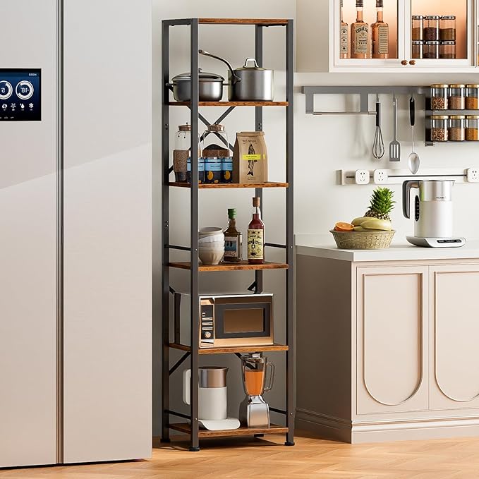 Furologee 6 Tier Tall Bookshelf, Industrial Narrow Bookcase, Display Standing