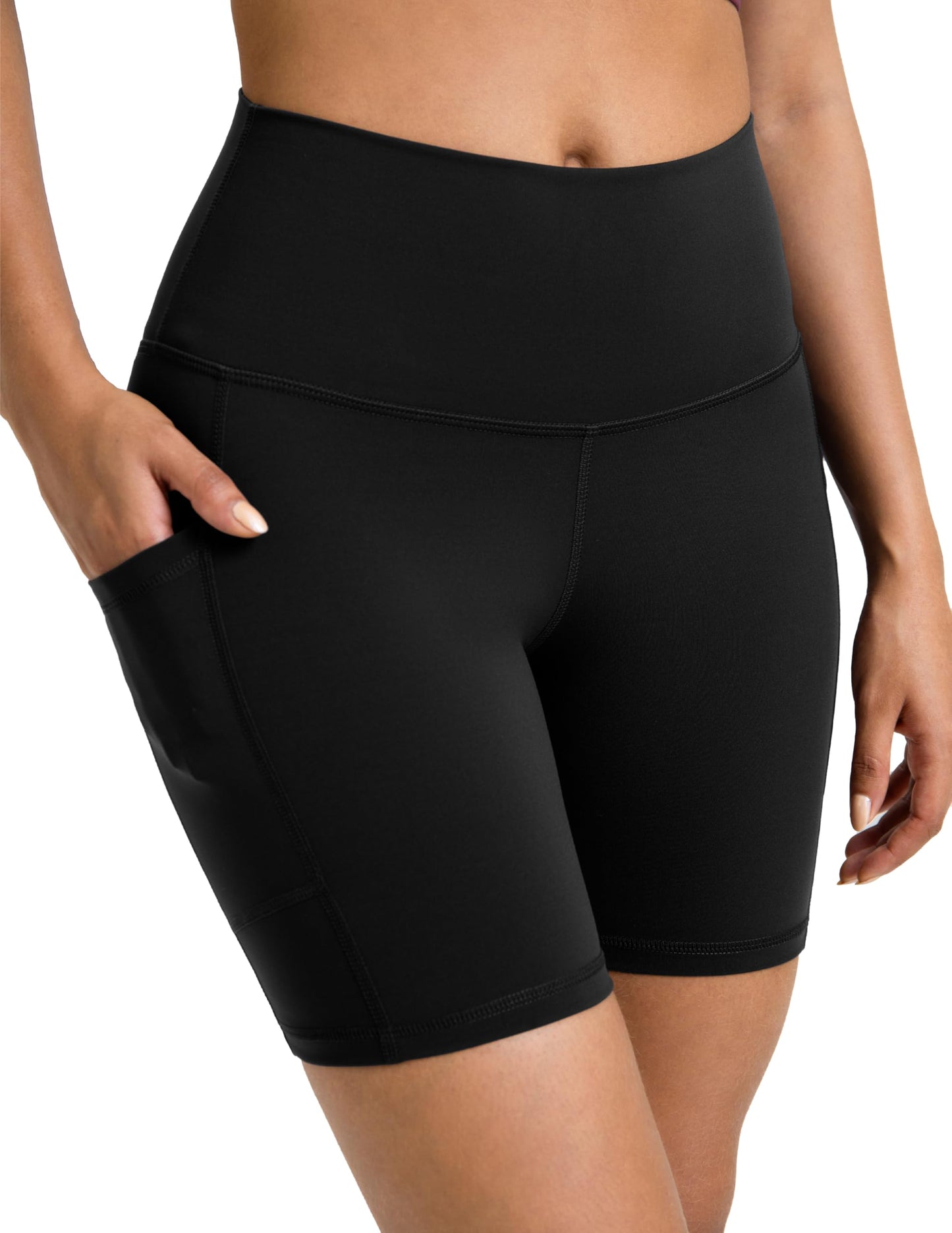 Colorfulkoala Women's High Waisted Biker Shorts with Pockets 6" Inseam Workout & Yoga Tights (S, Black)