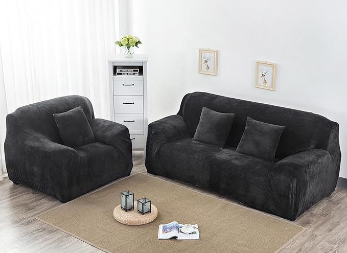 vctops 1-Piece Velvet Plush Stretch Loveseat Sofa Slipcover