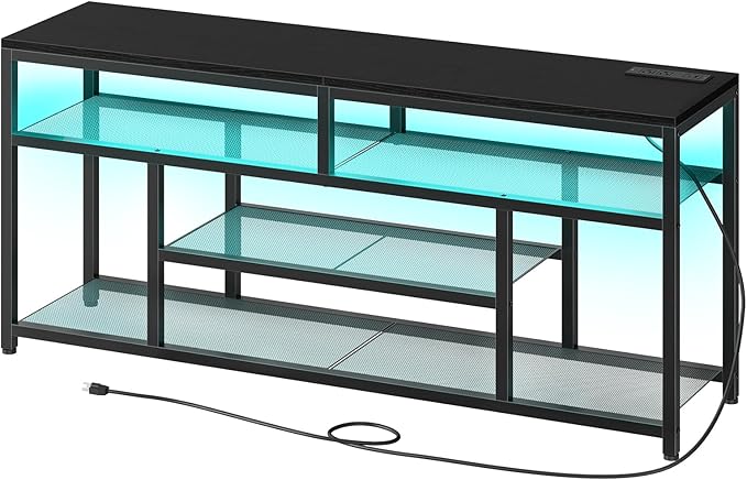 HOOBRO LED TV Stand with Charging Station, 4-Tier Entertainment Gaming Center