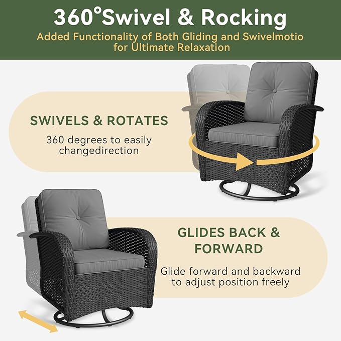 Aoxun 3 Pieces Patio Furniture Set, Patio Swivel Rocker Chairs Set of 2