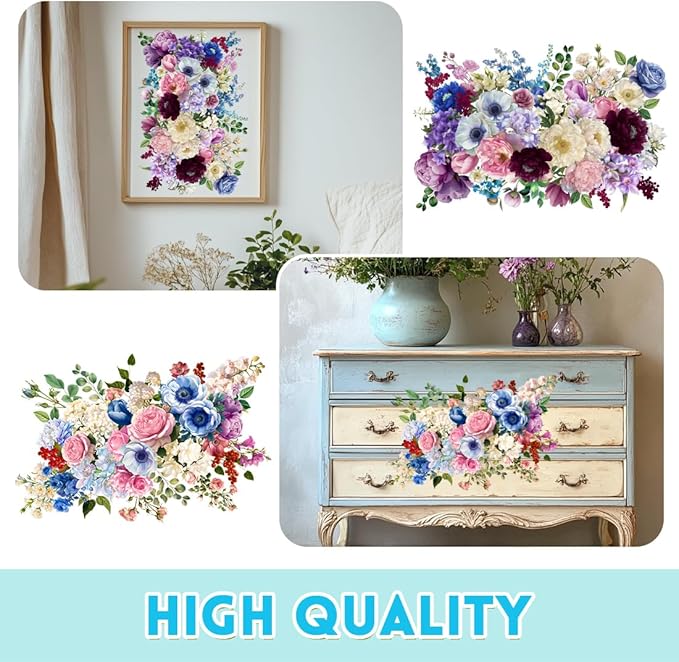 6 Sheets Watercolor Flower Rub on Transfers