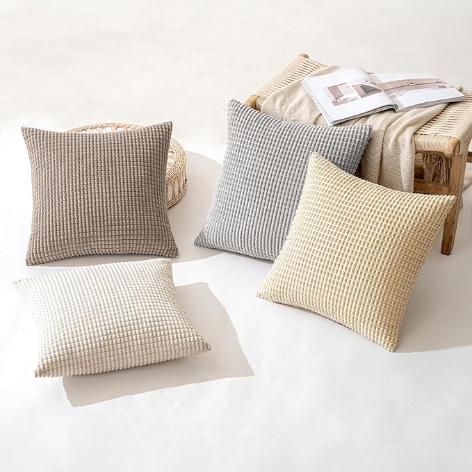 MIULEE Neutral Harmony Decorative Pillow Covers 18x18 Inch Set of 4 Rustic