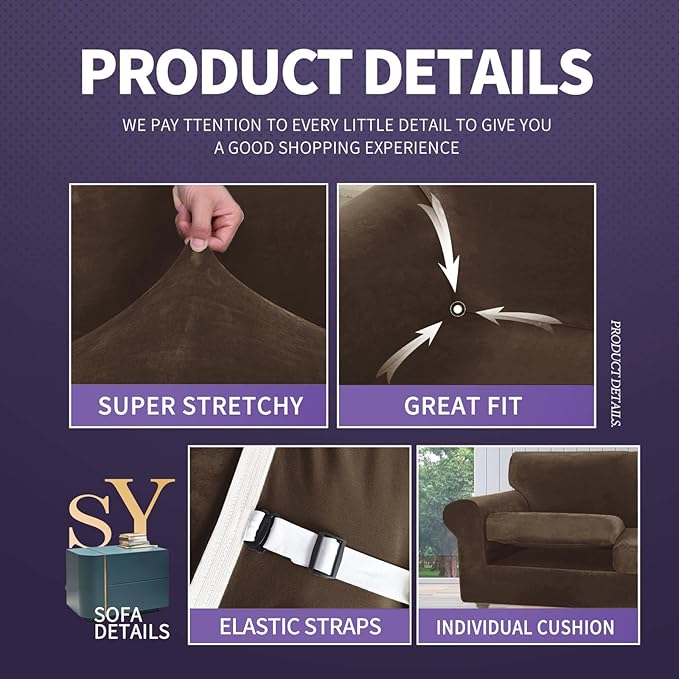 ZNSAYOTX Oversized Velvet 3 Piece Couch Cover