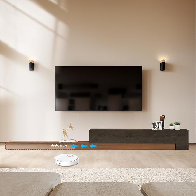 Retractable TV Stand, Solid Wood Minimalist TV Shelf, Mid-Century TV Console