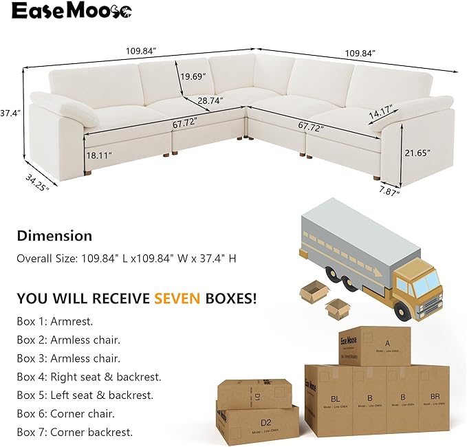 EASE MOOSE Sectional Modular Sofa, Oversized L Shape Sectional Wide Deep seat