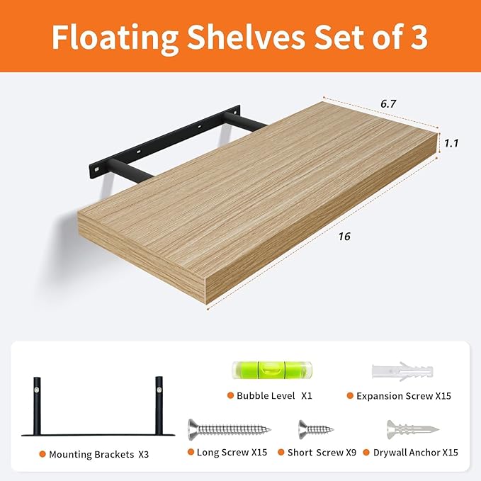 Upassion Floating Shelves for Wall Set of 3, Frame Display Floating Shelf for