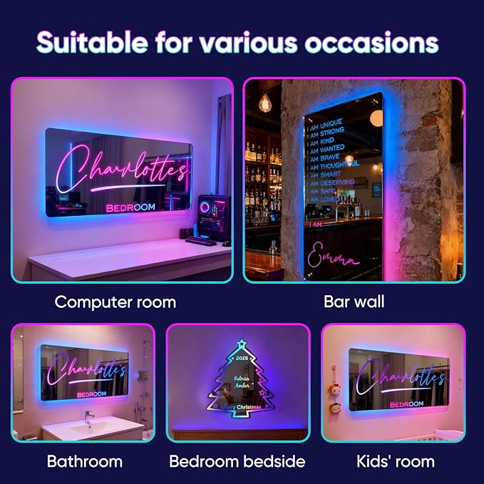 VEELU Personalized Mirror Light Custom Alphabet Name LED Night Light Lamp