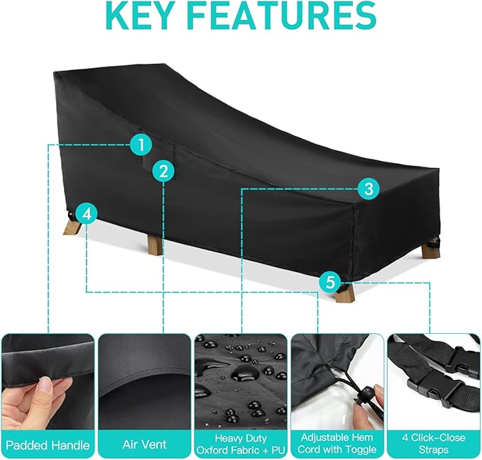 WLEAFJ Chaise Lounge Covers Outdoor Patio Lounge Chair Covers, Heavy Duty
