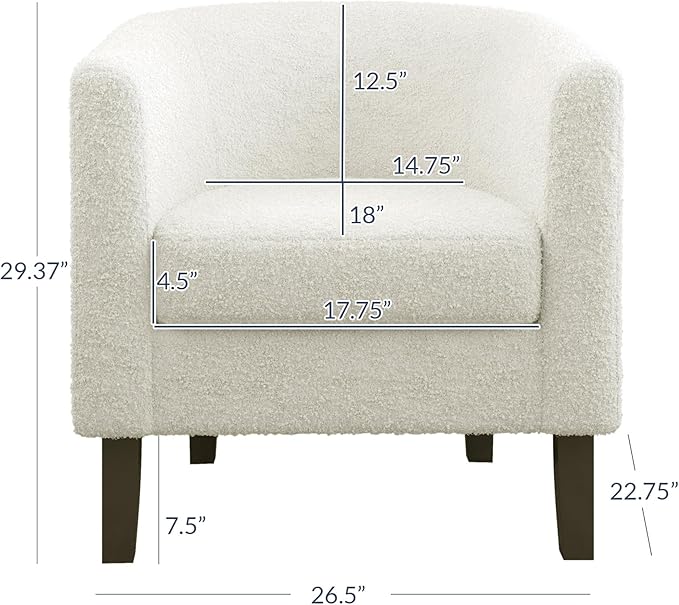 BELLEZE Accent Barrel Chair Set of 2, Linen Round Chair Club Tub Sofa Corner