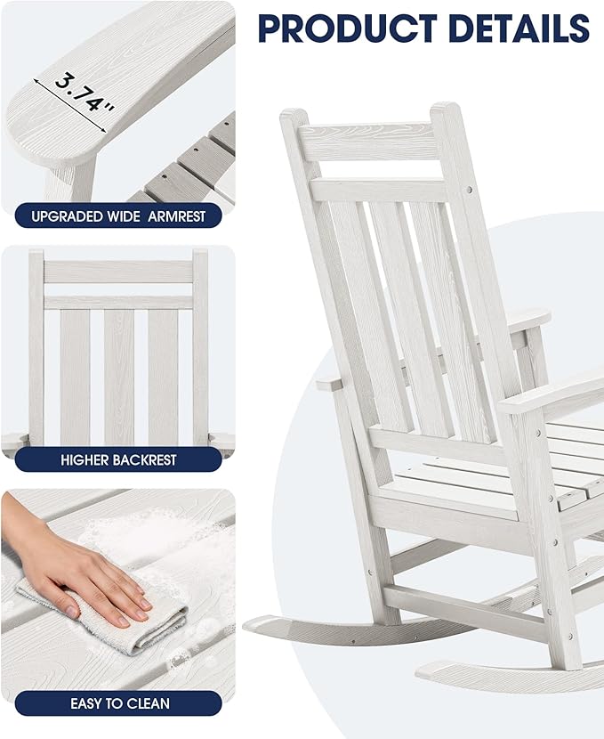 KINGYES Oversized Outdoor Rocking Chair Set of 2, All-Weather Patio Rocking