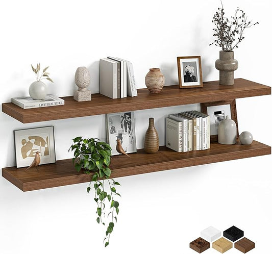 Fun Memories Floating Shelves for Wall, 48 Inch Long Set of 2 Rustic Wood Wall