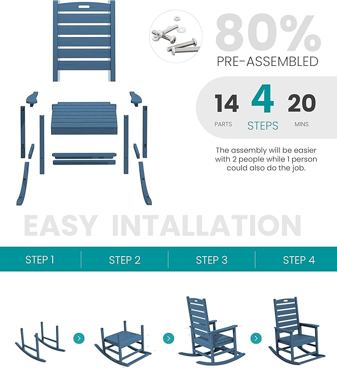 SERWALL Oversized Outdoor Rocking Chair, HDPE Patio Rocking Chair