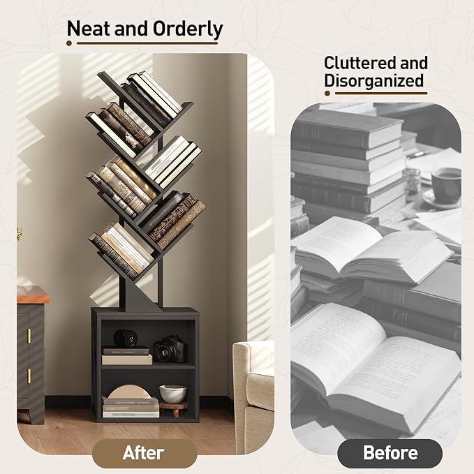 RALGEND Tree Bookshelf, 6 Tier Bookcase