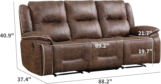 EBELLO Faux Leather Manual Recliner 3 Seater Reclining Sofa Chair, 3 Seat Sofa