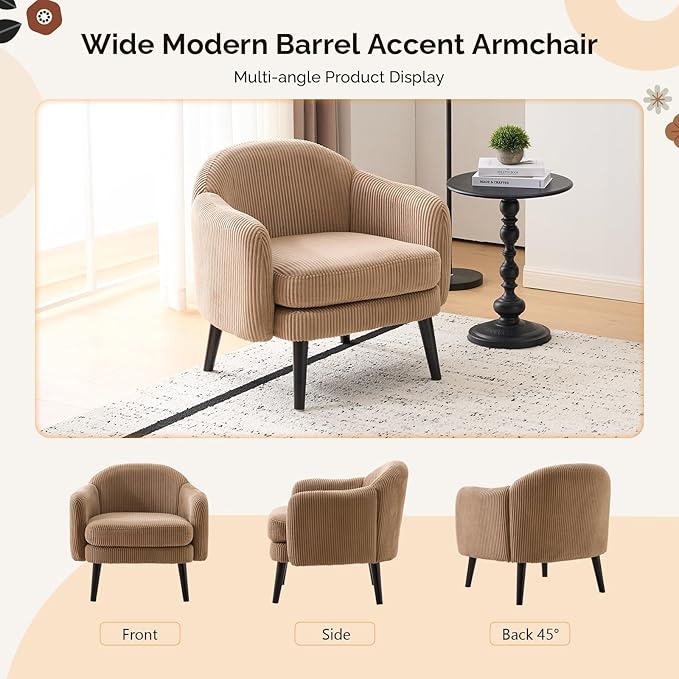 VINGLI 30.3" Wide Modern Barrel Accent Armchairs Set of 2
