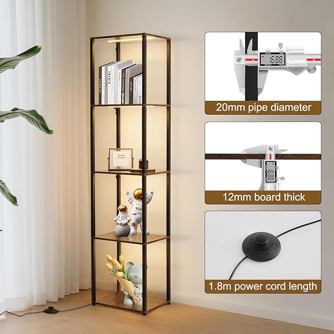 Corner Shelf with Lights, 5-Tier Display Shelf Curio Cabinet, 3 Color Dimmable