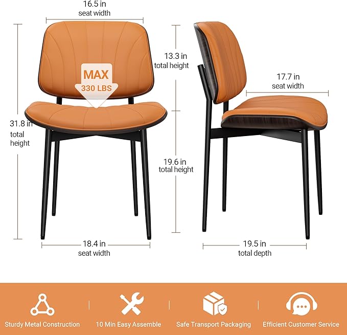 REONEY Dining Chairs Set of 2, Mid-Century Modern Upholstered PU Leather Chairs
