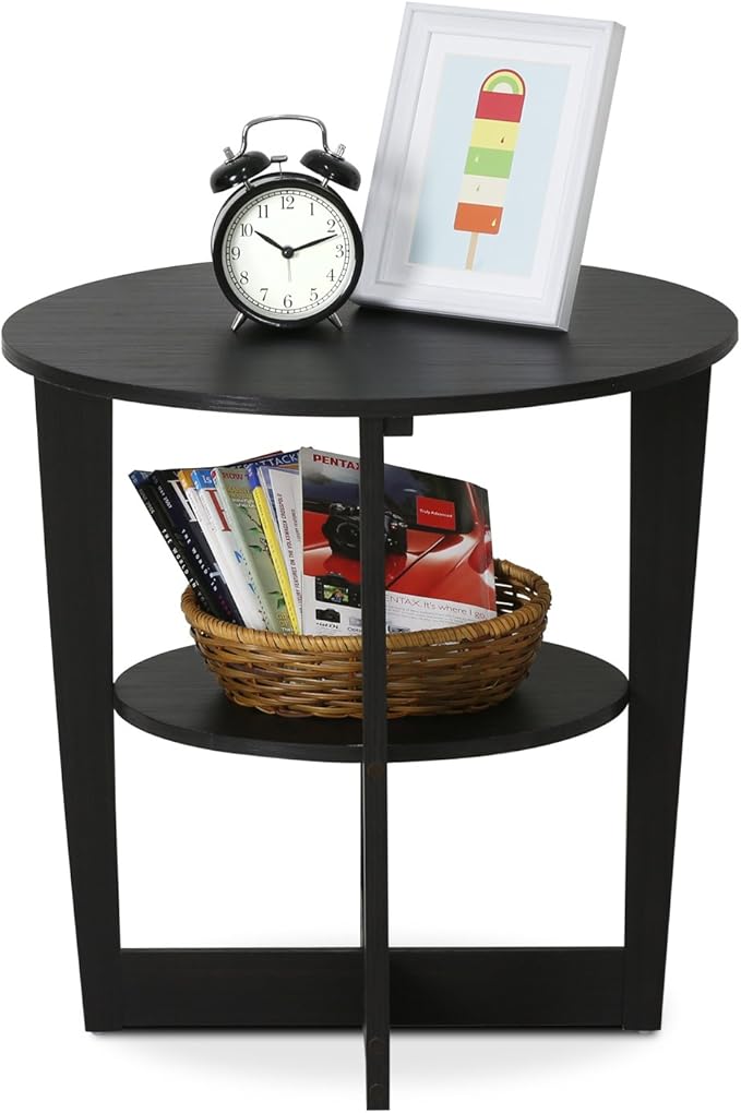 Furinno JAYA Side Table, 2-Tier Round Modern End Table