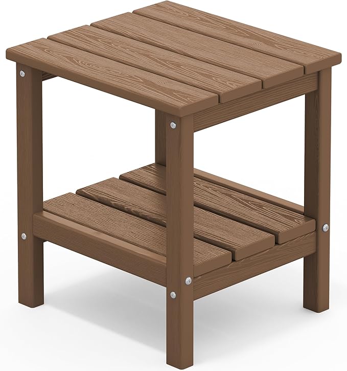 SERWALL 2-Tier HDPE Outdoor Side Table, Weatherproof Rectangular Adirondack