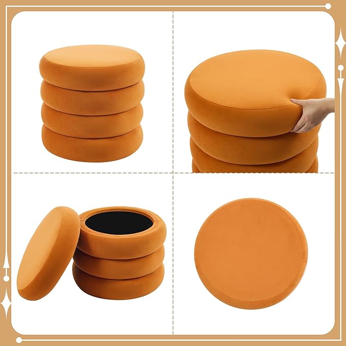 Flouki 19.5" Storage Ottoman Round, Vanity Stools