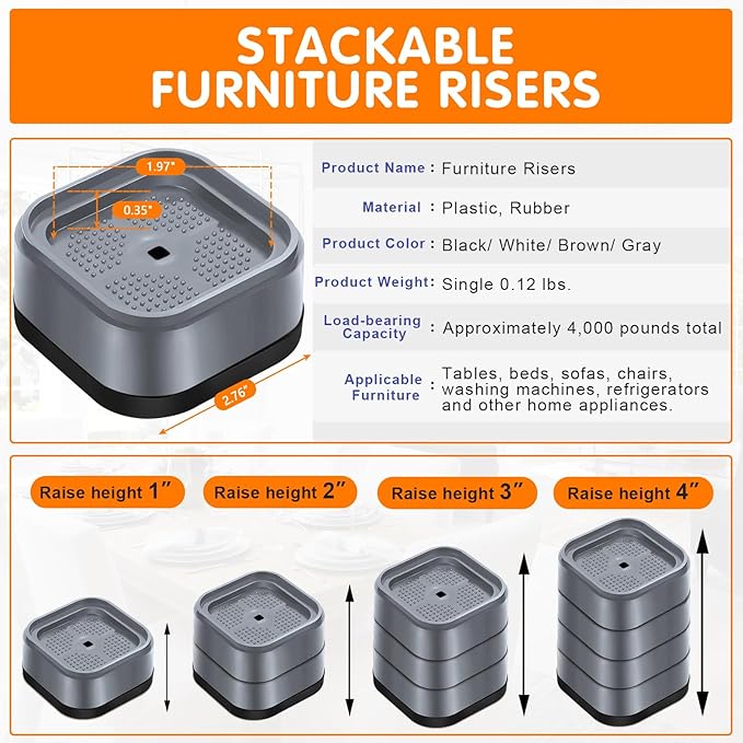 shouwuhho 9 Pack Furniture Risers Adjustable Bed Risers Heavy Duty Lifts Height