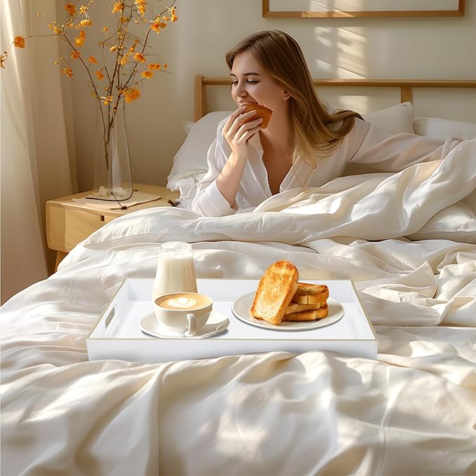 MAONAME White Decorative Tray for Coffee Table, Modern Serving Tray