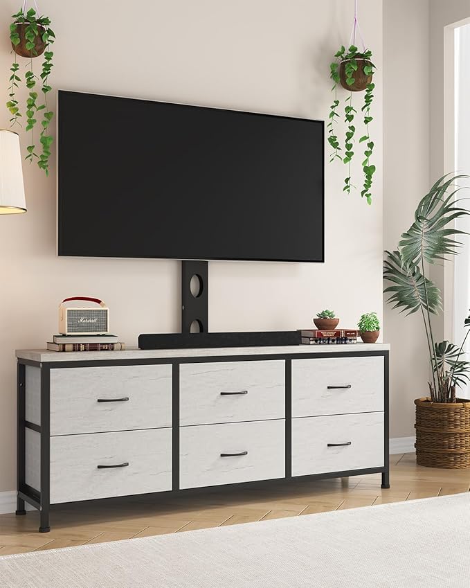 TV Stand with Mount, Fabric Dresser with 6 Drawers