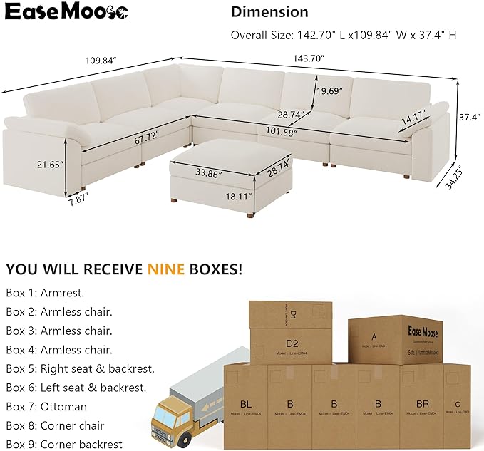 EASE MOOSE Sectional Modular Sofa, Luxury FSC Certified Chenille Comfty Deep