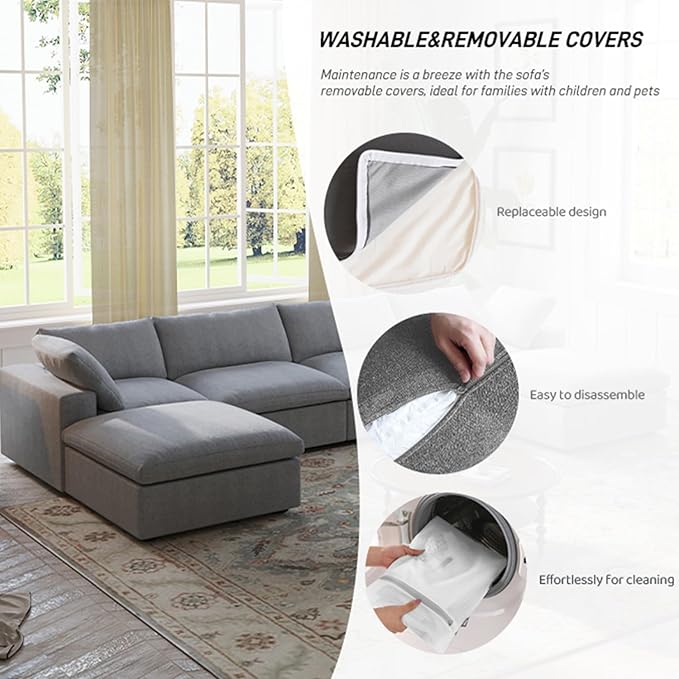 Cloud Couch Modular Sectional Sofa, 5 Seater Minimalist Deep Couches, Sofa