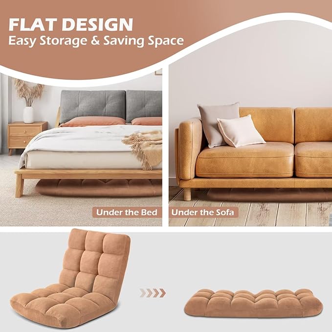 Folding Floor Gaming Chair 14-Poistion Cushioned Adjustable Floor Lazy Sofa