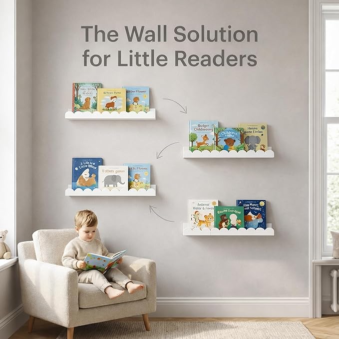 White Scalloped Nursery Shelves