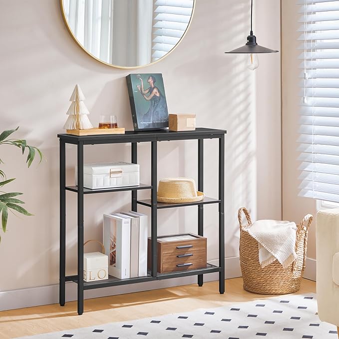 HOOBRO Narrow Console Table, Sofa Table, 4-Tier Industrial Entryway Table